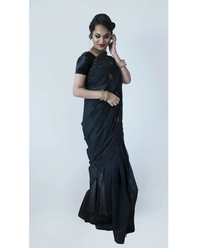 Black Cotton Silk Saree-Black-Cotton Silk -Casual / Party Wear-1