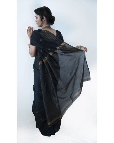 Black Cotton Silk Saree-Black-Cotton Silk -Casual / Party Wear-2