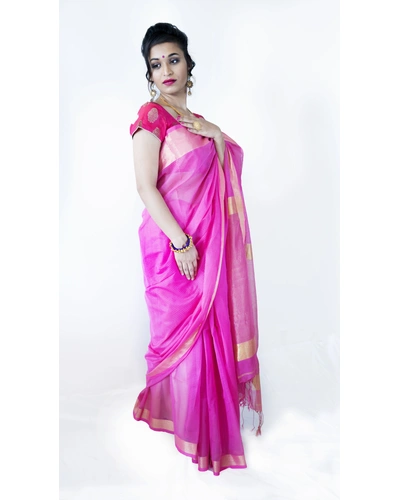 Pink Cotton Silk Saree-Pink-Cotton Silk -Party / Casual Wear-2