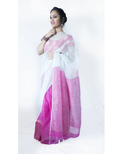 White and Pink Matka Silk Saree-201928
