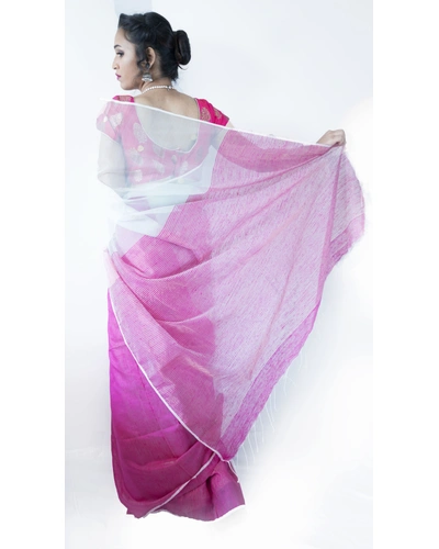White and Pink Matka Silk Saree-Pink and White-Matka Silk-Casual / Party Wear-2