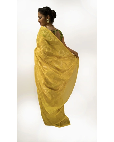 Yellow Muslin Silk Saree-Yellow -Muslin Silk -Party / Casual Wear-2