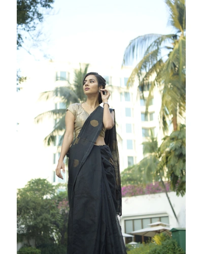 Black Resham Saree-Black-Resham Cotton-Formal / Casual Wear-1