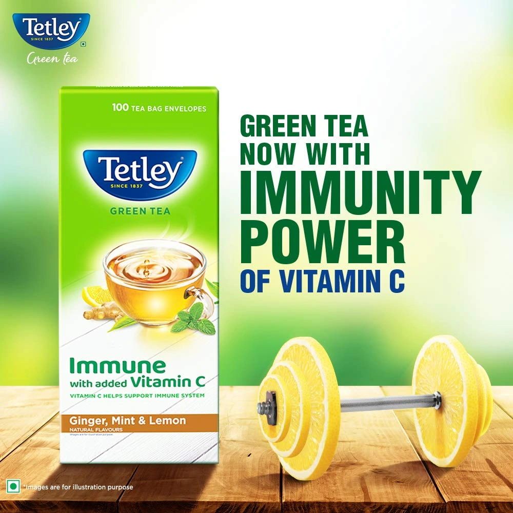 Tetley Green Tea Immune, With Added Vitamin C, Ginger, Mint &amp; Lemon, 25 Tea Bags, 1.4gx25-8