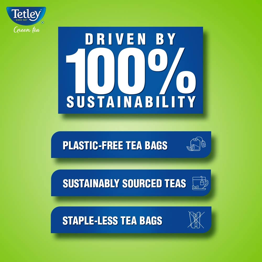 Tetley Green Tea Immune, With Added Vitamin C, Ginger, Mint &amp; Lemon, 25 Tea Bags, 1.4gx25-5