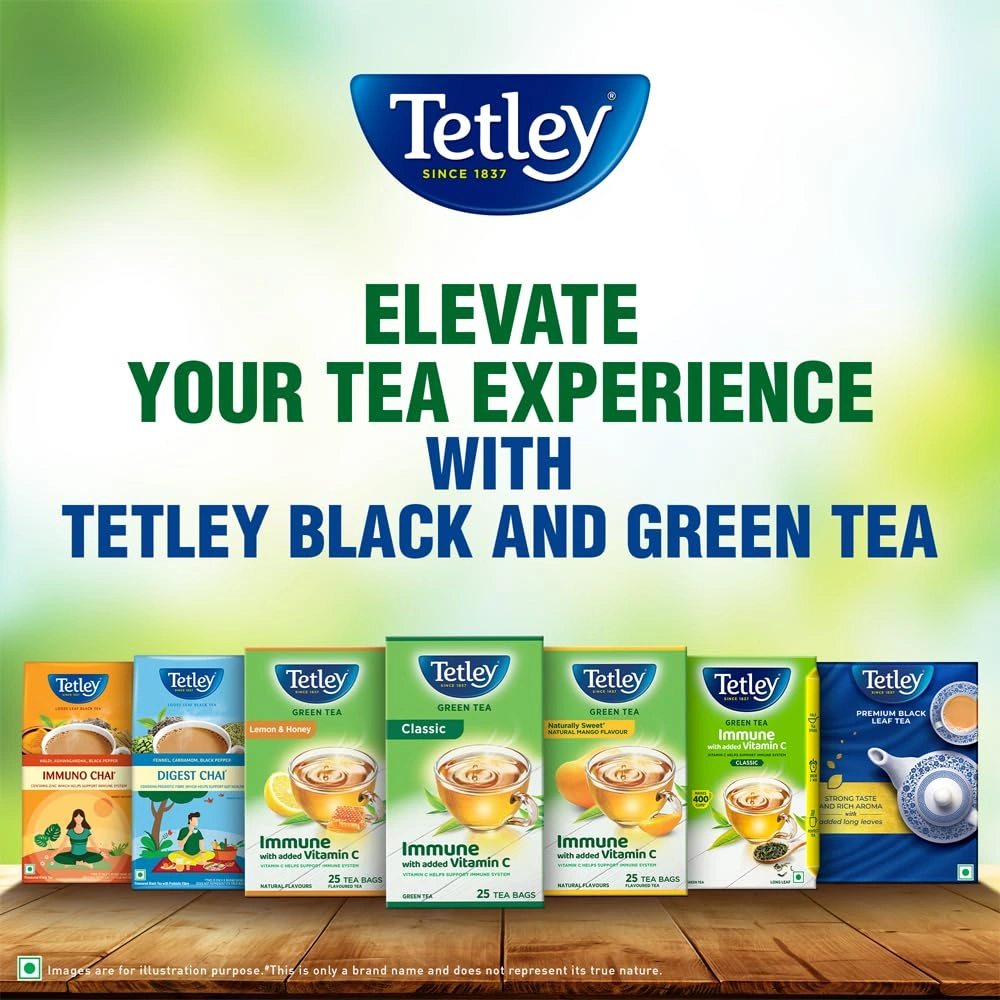 Tetley Green Tea Immune, With Added Vitamin C, Ginger, Mint &amp; Lemon, 25 Tea Bags, 1.4gx25-9