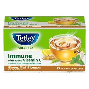 Tetley Green Tea Immune, With Added Vitamin C, Ginger, Mint & Lemon, 25 Tea Bags, 1.4gx25