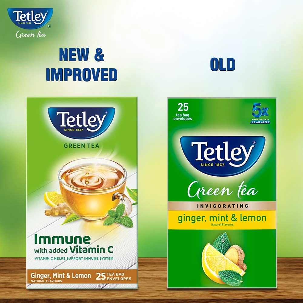 Tetley Green Tea Immune, With Added Vitamin C, Ginger, Mint &amp; Lemon, 25 Tea Bags, 1.4gx25-2