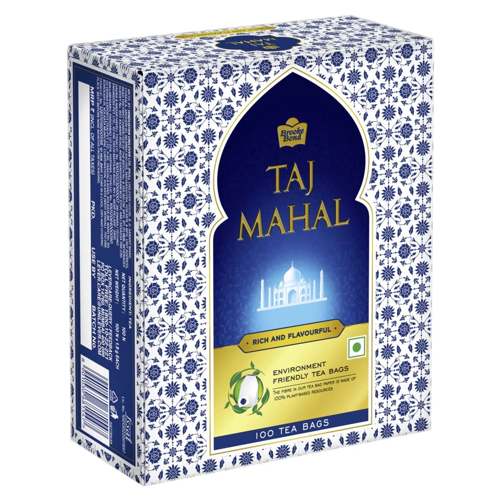 Taj Mahal Tea Bags 100 pcs, Rich and Flavourful Chai - Premium Blend of Powdered Fresh Loose Tea Leaves-1