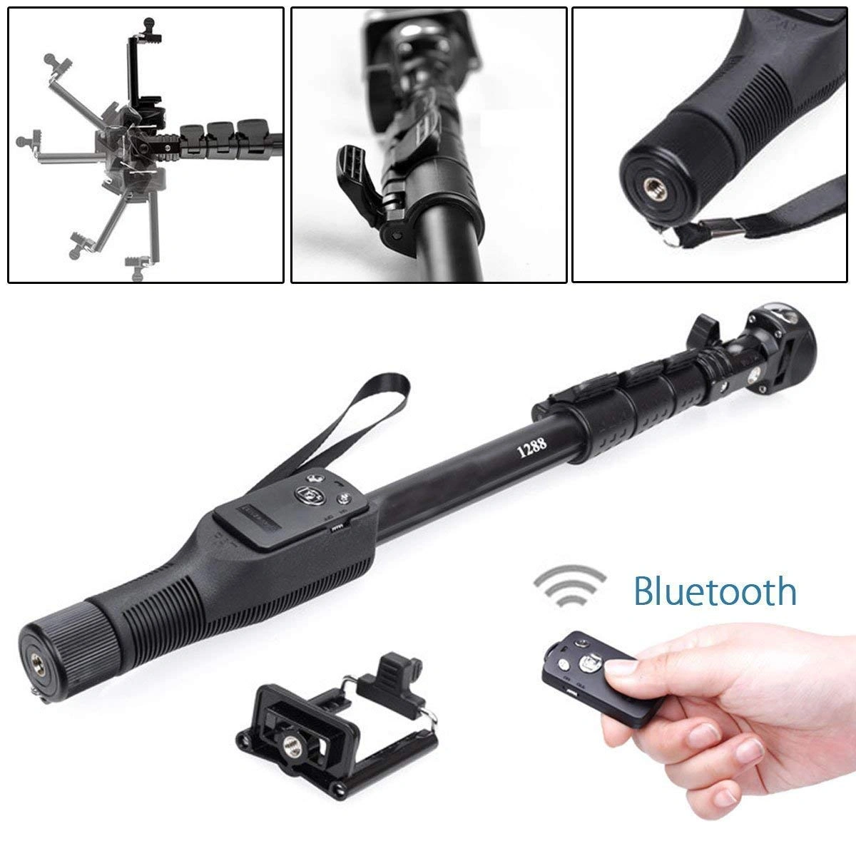 RDMall 1288 Multifunction Flexible Mini extendable Handheld DSLR Camera Smartphone Monopod Selfie Stick with Bluetooth Remote-3