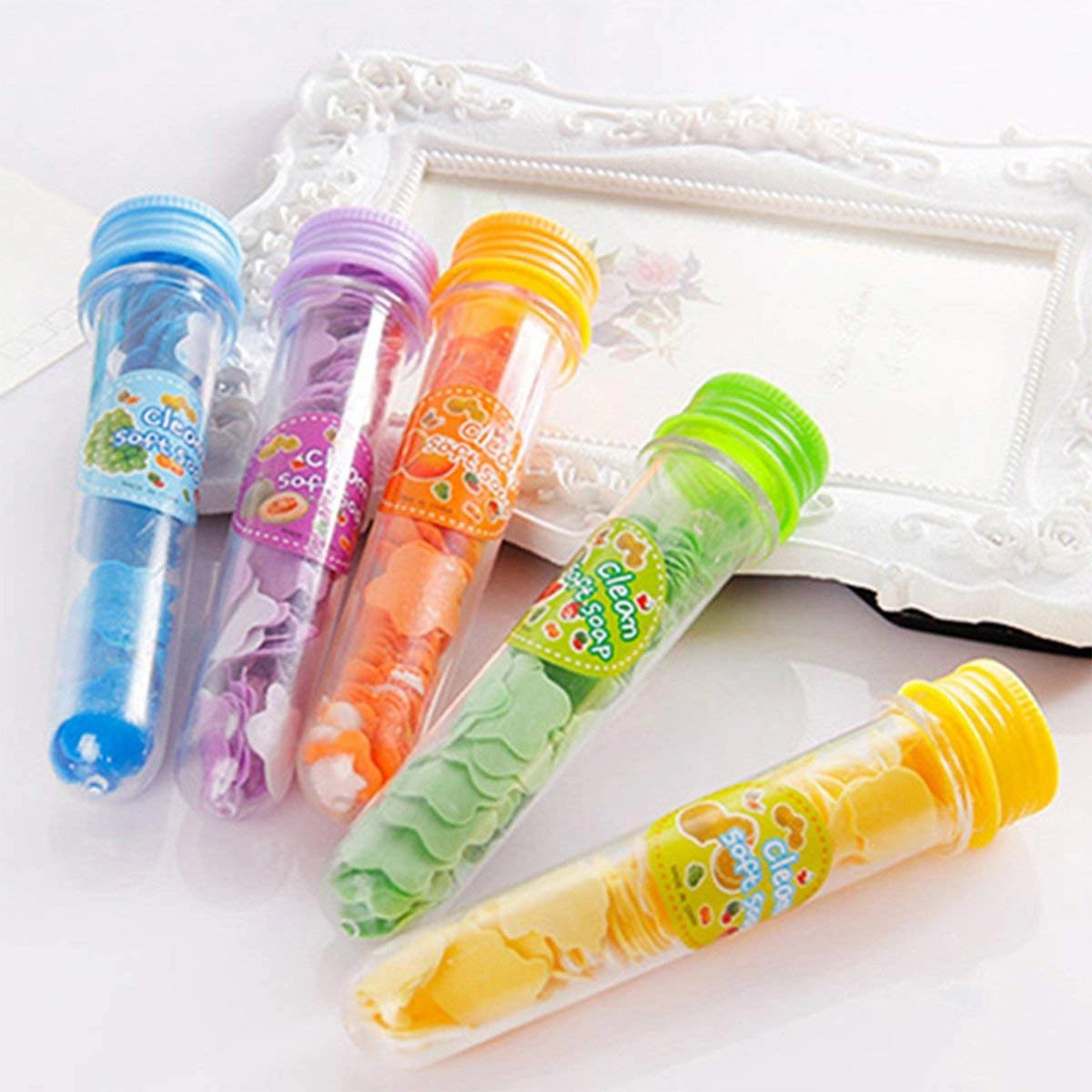 RD MALL Travel Soft Paper Soap Flower Design Tube Shape Bottle Set of 6 Piece - Random Color-RDHK100100