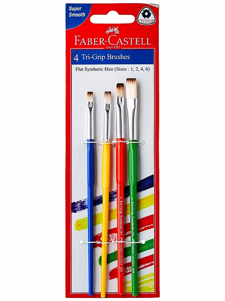 Faber-Castell Fabric Color - Pack of 6 (Assorted) Tri-Grip Brush - Flat, Pack of 4 (Assorted)