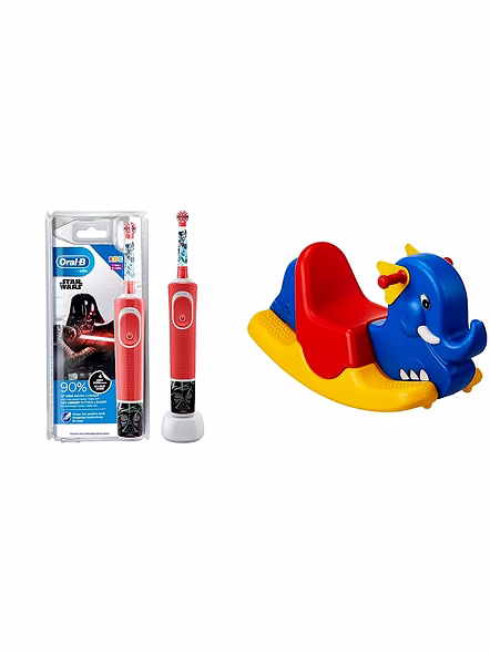 Oral B Kids Electric Rechargeable Toothbrush, Featuring Star Wars Characters,Multicolor & Amazon Brand - Jam & Honey Elephant Tusker Ride-on, Multicolor