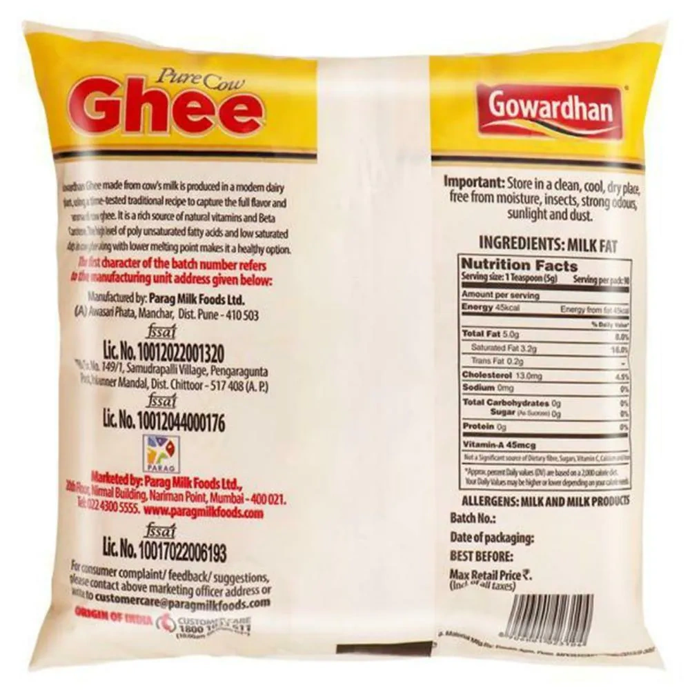 Gowardhan Pure Cow Ghee 500 ml (Pouch)