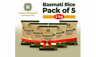 Green Blossom Organic Basmati Rice White - 5 Kg (1 Kg, Pack of 5)
