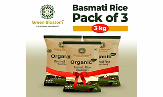 Green Blossom Organic Basmati Rice White - 3 Kg (1 Kg, Pack of 3)