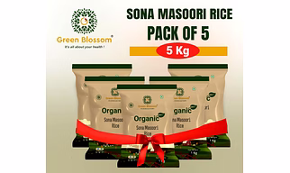 Green Blossom Organic Sona Masoori Rice (White) - 5 Kg (1 Kg, Pack of 5)