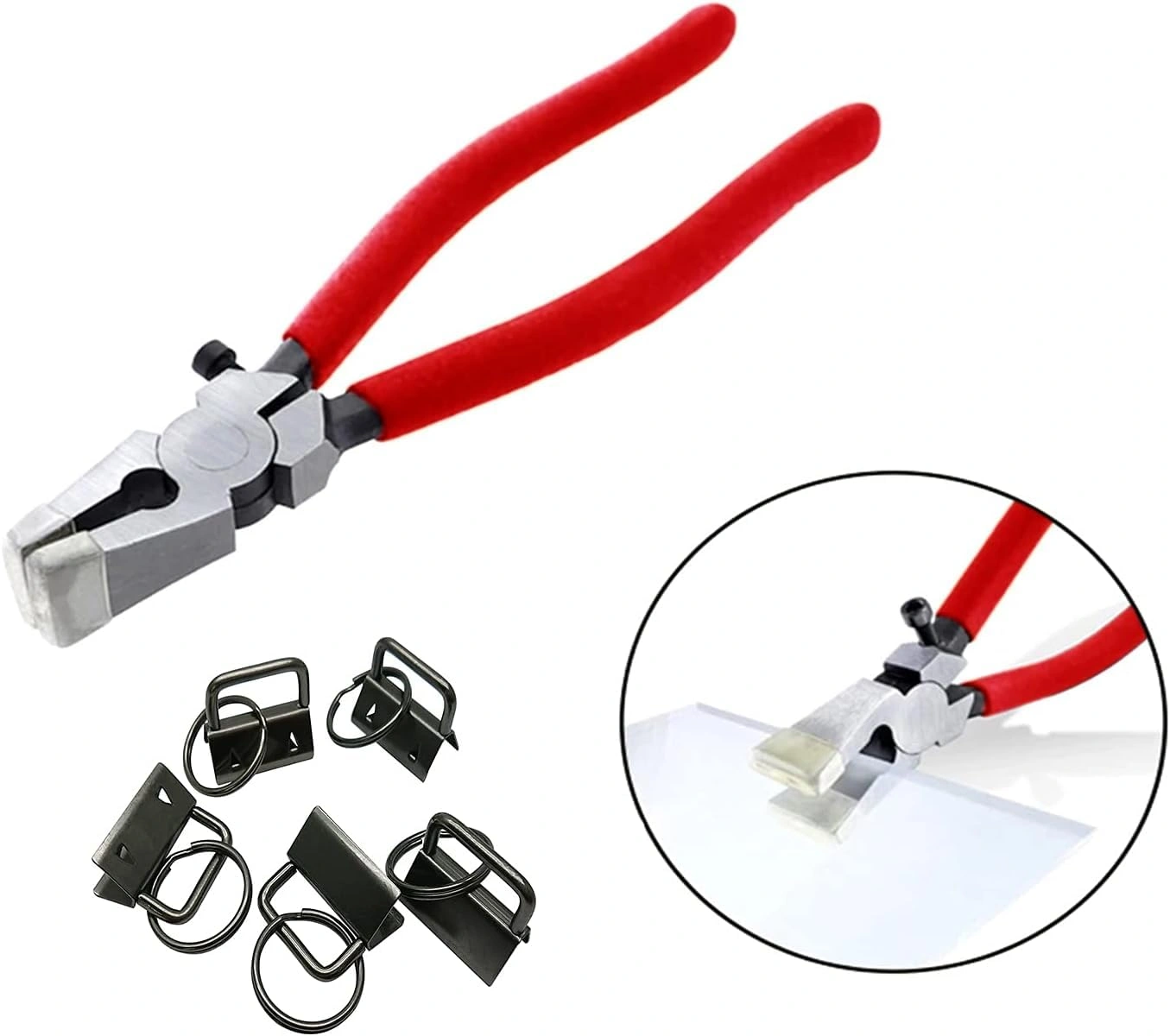 8 Inch Key Fob Pliers Attach Rubber Tips, Glass Running Plier for Key Fob Hardware Install and Stained Glass Work, with Adjustable Screw-3