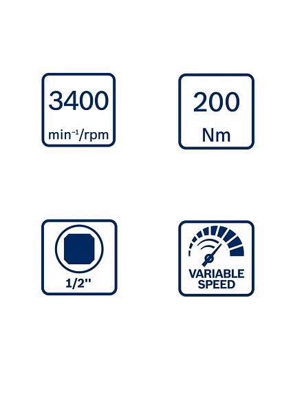 Bosch Gds 18V-200 Heavy Duty Cordless Impact Wrench, M16, Brushless Motor, 200 Nm, 3,400 Rpm, 1/2'' Anvil, 1.1 Kg + 2 X Gba 18V 4.0Ah Battery & Gal 18V-40 Quick Charger, 1 Year Warranty, Multicolor