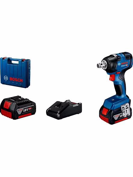 Bosch Gds 18V-200 Heavy Duty Cordless Impact Wrench, M16, Brushless Motor, 200 Nm, 3,400 Rpm, 1/2&#039;&#039; Anvil, 1.1 Kg + 2 X Gba 18V 4.0Ah Battery &amp; Gal 18V-40 Quick Charger, 1 Year Warranty, Multicolor