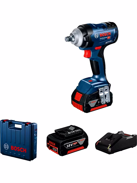 Bosch Gds Heavy Duty Cordless Impact Wrench Brushless Motor, 400 Nm, 3,700 Bpm, 1/2'', Auto Bolt Release, 1.25 Kg, 2 X Battery Gba 18V 5.0Ah & Quick Charger Gal 18V-40, 1 Year Warranty, Multicolor