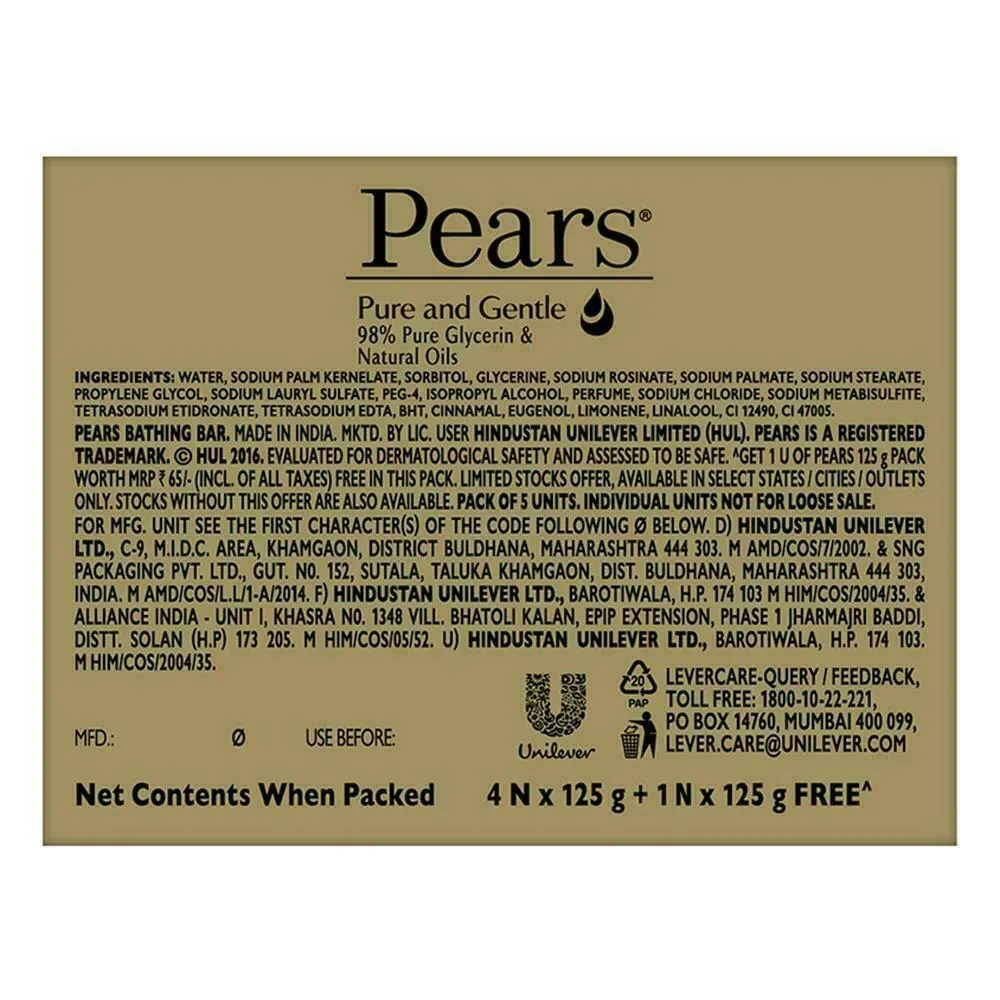 Pears Pure &amp; Gentle Soap with Natural Oils 125 g (Buy 4 Get 1 Free)-3