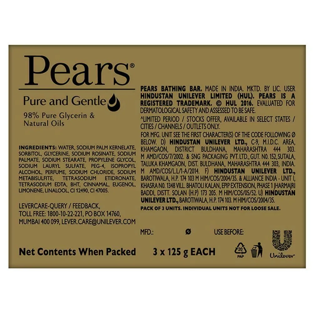 Pears Pure &amp; Gentle Soap with Glycerin &amp; Natural Oils 125 g (Pack of 3)-2