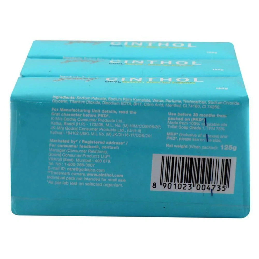 Cinthol Cool Menthol + Active Deo Fragrance Soap 125 g (Pack of 3)-1