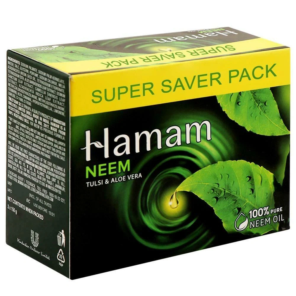 Hamam Neem, Tulsi &amp; Aloe Vera Soap 150 g (Pack of 3)-1