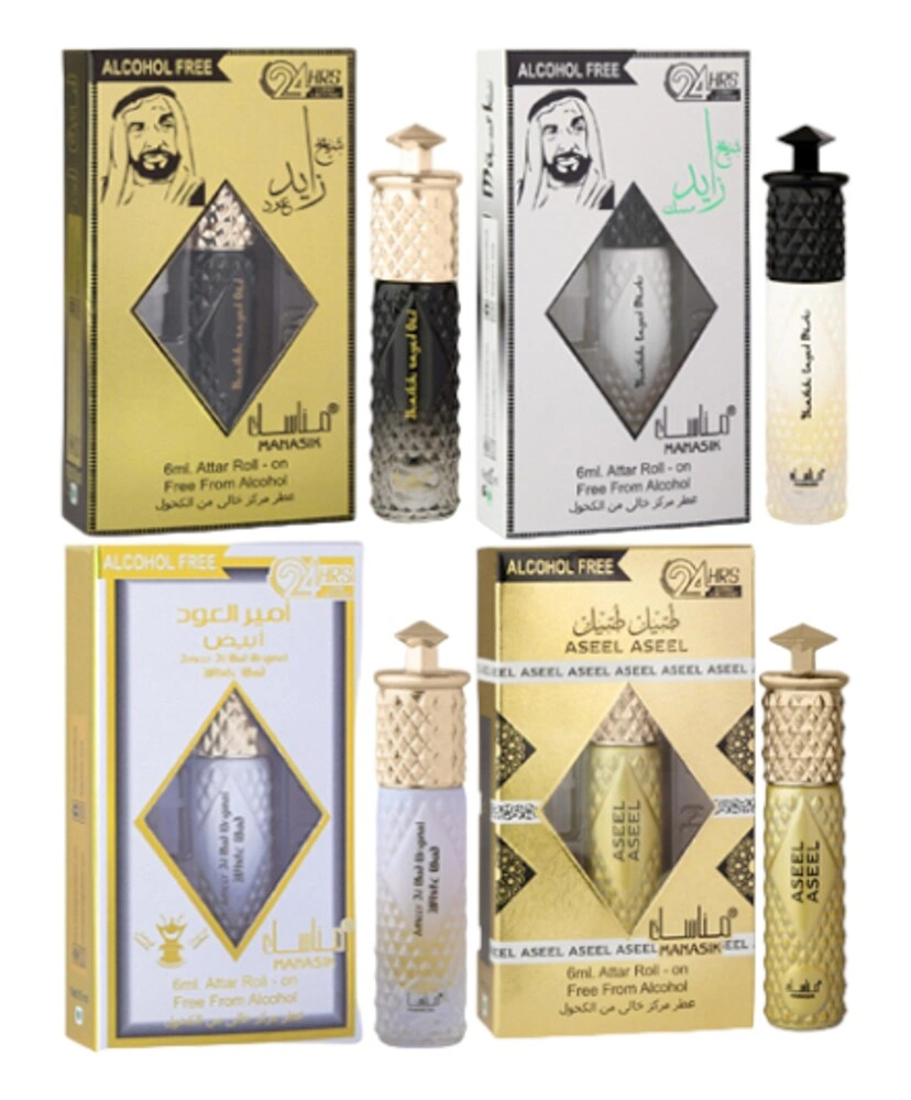 MANASIK Aseel Aseel, Sheikh Zayed Musk,Arabian Night And Ameer Al Oud Original Aqd Floral Attar (Pack Of 4)-RDPC101497