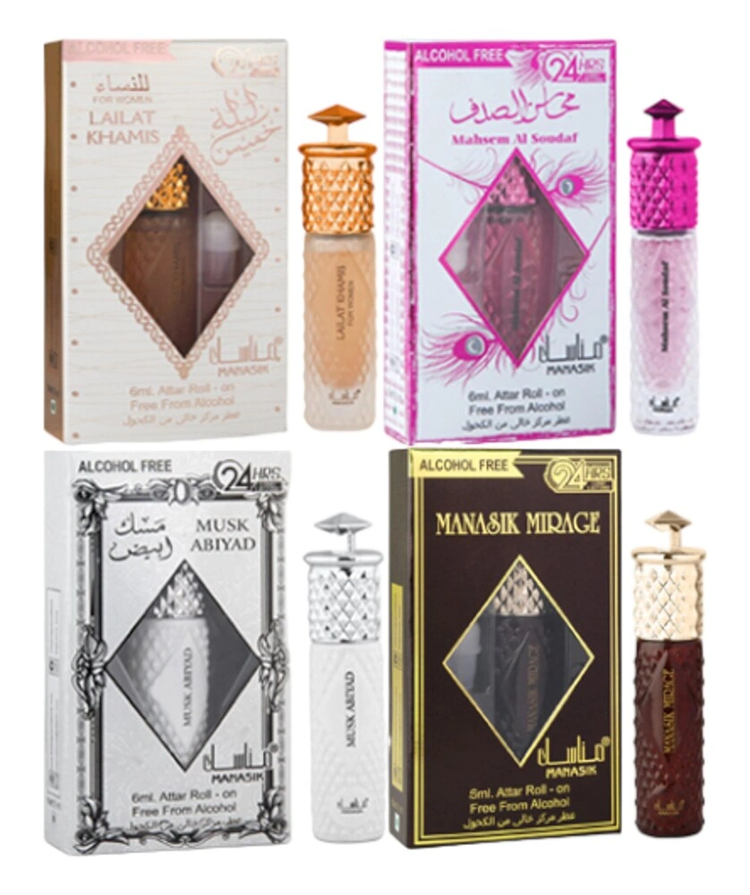 MANASIK Qasr Al Oud, Oud Combodi, Property And Oud Kashmeri Aqd Floral Attar (Pack Of 4)-RDPC101504