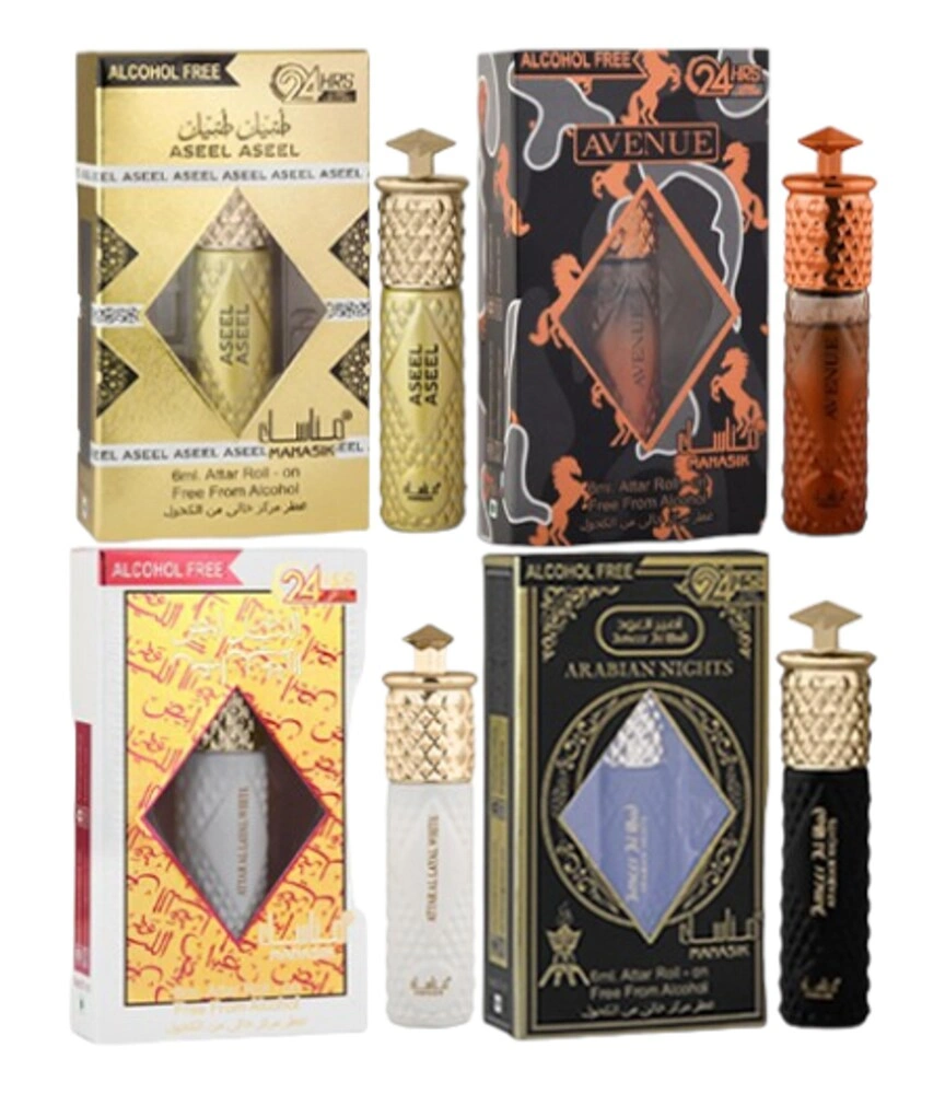 MANASIK Glacier, Kasturi, Lailat Al Khamis And Khail Malaki Aqd Floral Attar (Pack Of 4)-RDPC101511