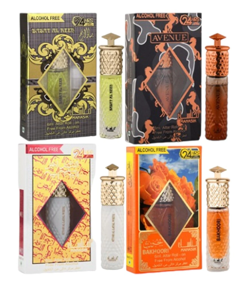 MANASIK Najdi, Mahsem Al Soudaf, Musk Abiyad And Mirage Aqd Floral Attar (Pack Of 4)-RDPC101516