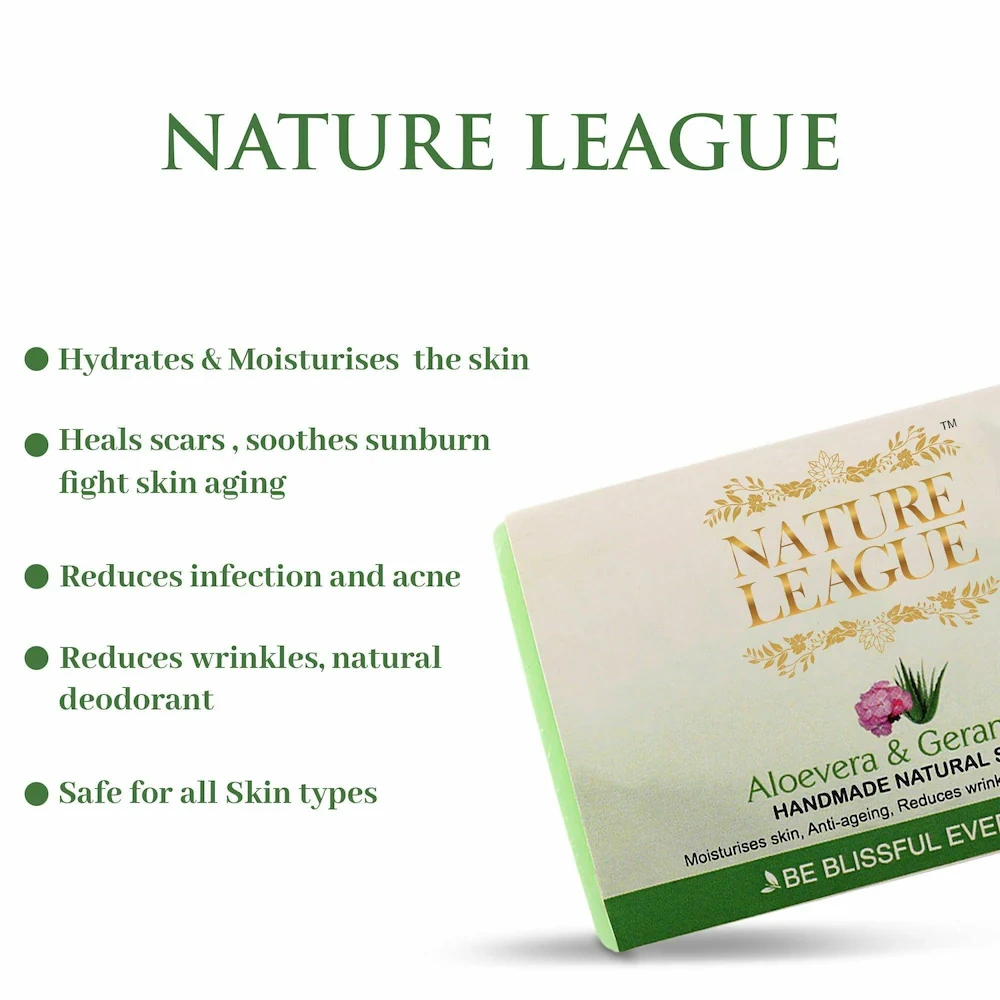 NATURE LEAGUE No Sulphate, Paraben, Animal Cruelty Free | ALOEVERA &amp; GERANIUM Natural Handmade Soap (Pack of 2, 2X100 grams)-2