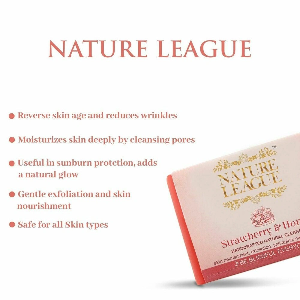 NATURE LEAGUE No Sulphate, Paraben, Animal Cruelty Free | STRAWBERRY &amp; HONEY Natural Handmade Soap (Pack of 2, 2X100 grams)-2