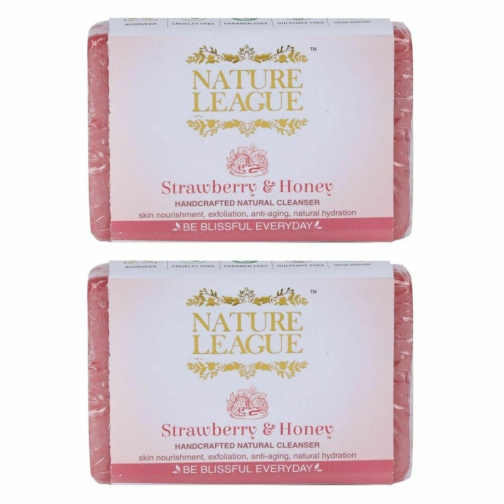 NATURE LEAGUE No Sulphate, Paraben, Animal Cruelty Free | STRAWBERRY &amp; HONEY Natural Handmade Soap (Pack of 2, 2X100 grams)-RDPC101550