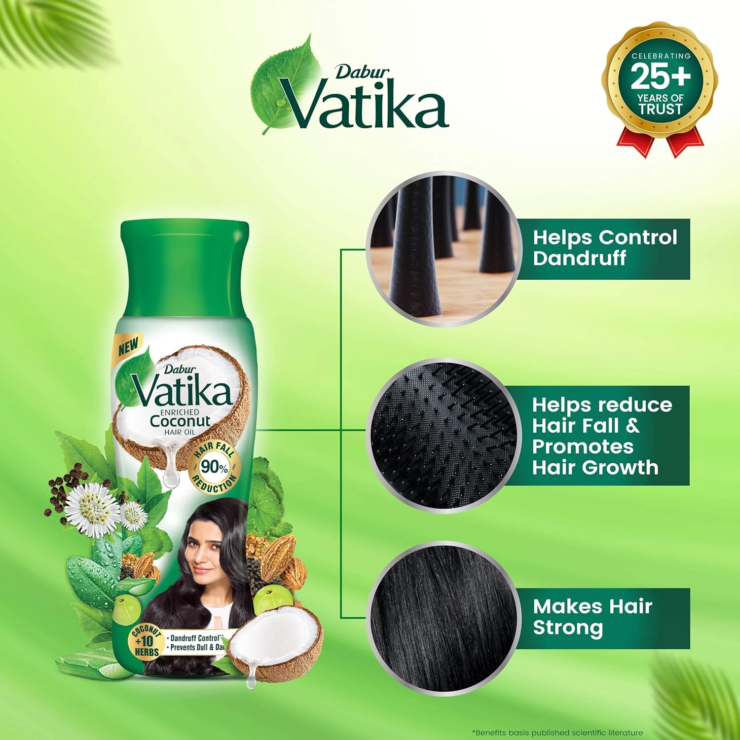 Dabur Vatika Enriched Coconut Hair Oil, 450ml For Strong, Thick &amp; Shiny Hair, Clinically Tested To Reduce 90% Hairfall In 4 Wks, Controls Dandruff, Prevents Dull &amp; Damaged Hair Enriched With 10 Herbs-3