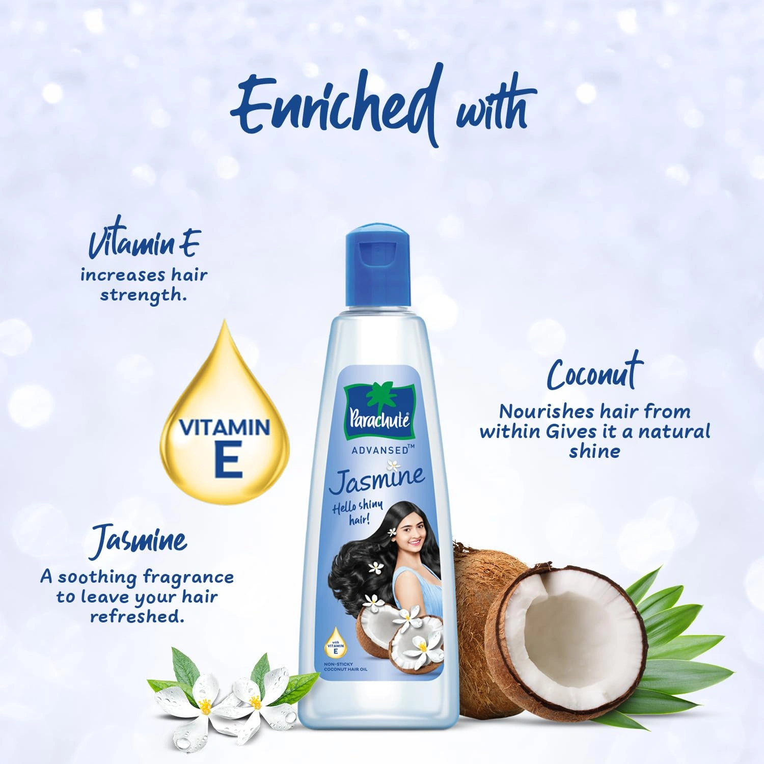 Parachute Advansed Jasmine Coconut Hair Oil With Vitamin-E For Healthy Shiny Hair, Non-sticky, 300ml-3