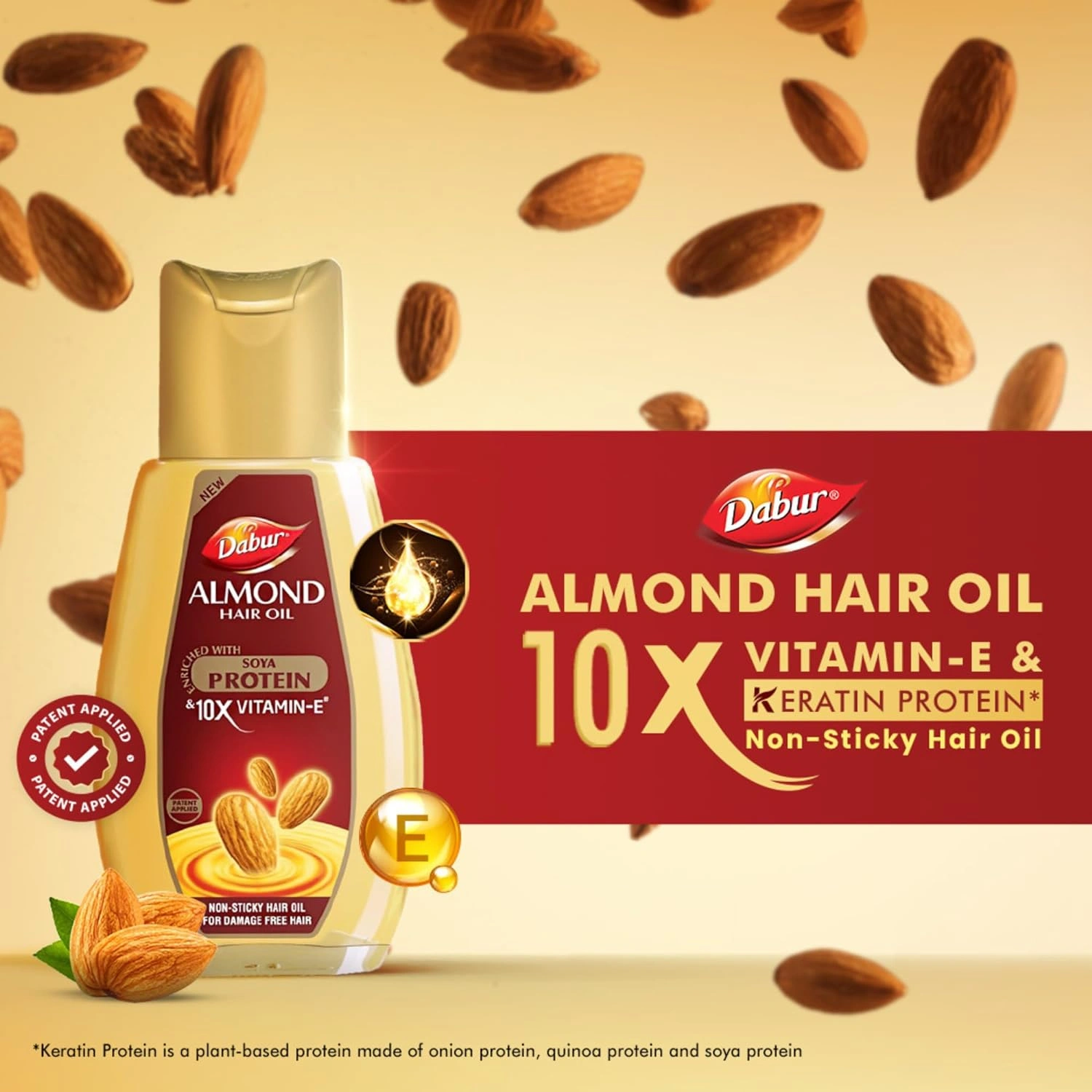 Dabur Almond Hair Oil - 190ml With Free Dabur Almond Oil 95ml | Provides Damage Protection | Non Sticky Formula | For Soft&amp;Shiny Hair | With Almonds, Keratin Protein, Soya Protein &amp; 10X Vitamin E-2