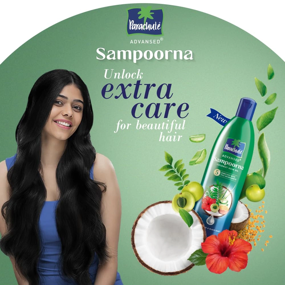 Parachute Advansed Sampoorna Coconut Hair Oil with 5 Herbs (Hibiscus, Curry Leaves, Methi, Amla &amp; Aloe), For Long, Thick &amp; Black Hair, 280ml-2