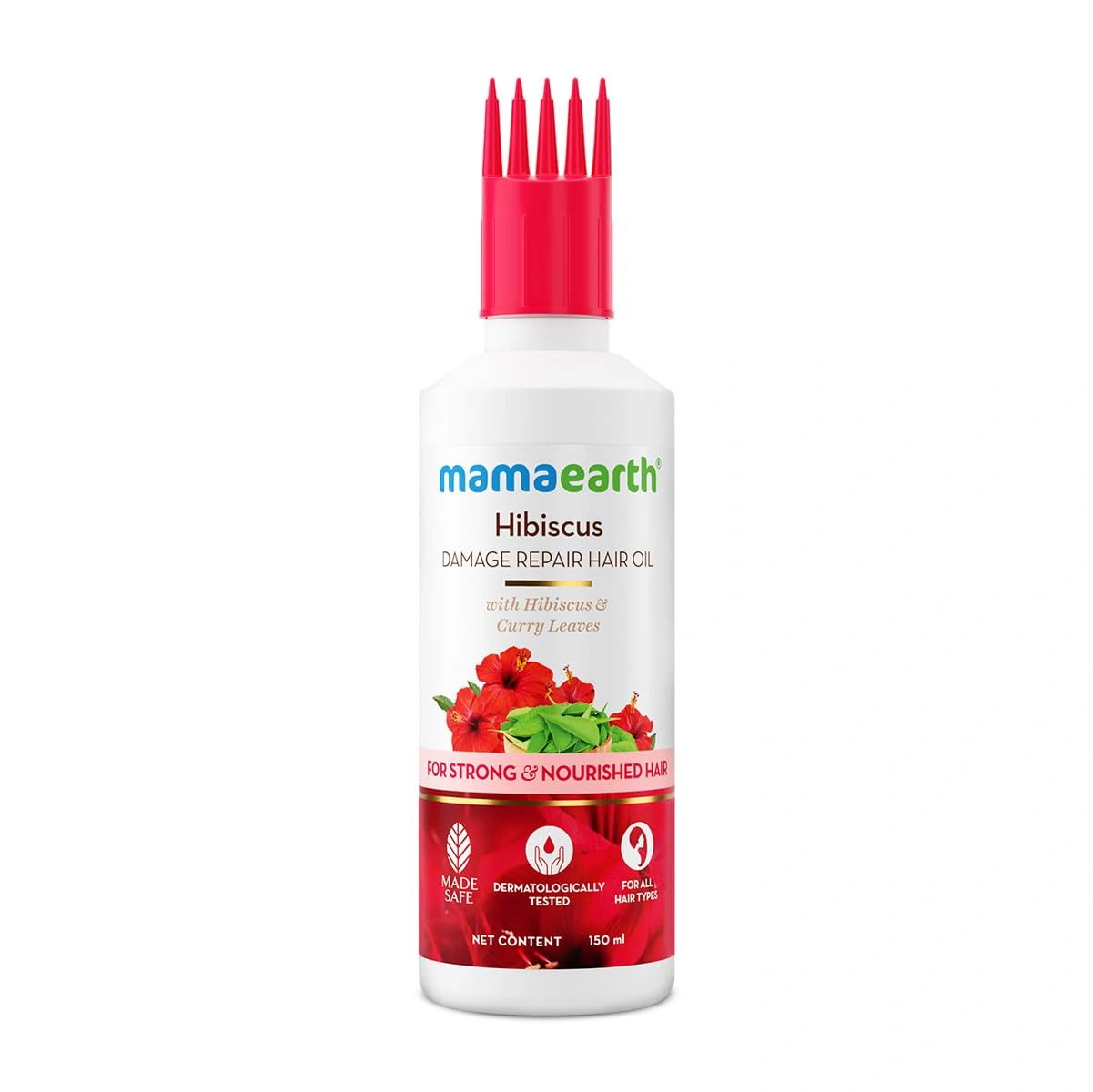 Mamaearth Hibiscus Damage Repair Hair Oil with Hibiscus &amp; Curry Leaves for Strong &amp; Nourished Hair|Repairs Rough, Dry &amp; Damaged Hair|Makes Hair Smooth &amp; Frizz Free|Suitable For All Hair Types (150ml)-RDPC101637