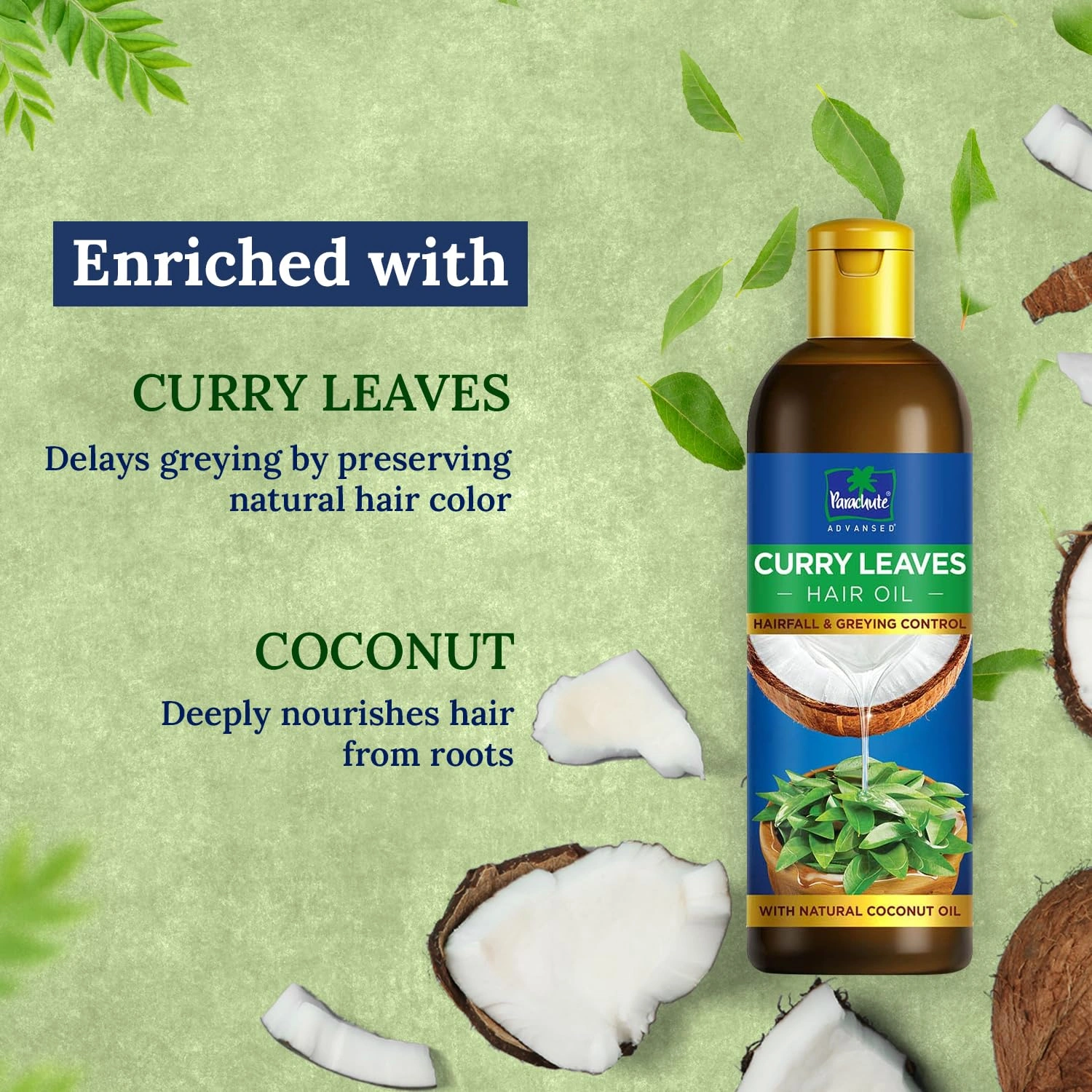 Parachute Advansed Curry Leaves Hair Oil for Hair Fall and Greying Control - With Natural Coconut Oil &amp; Vitamin E - 200ml-2