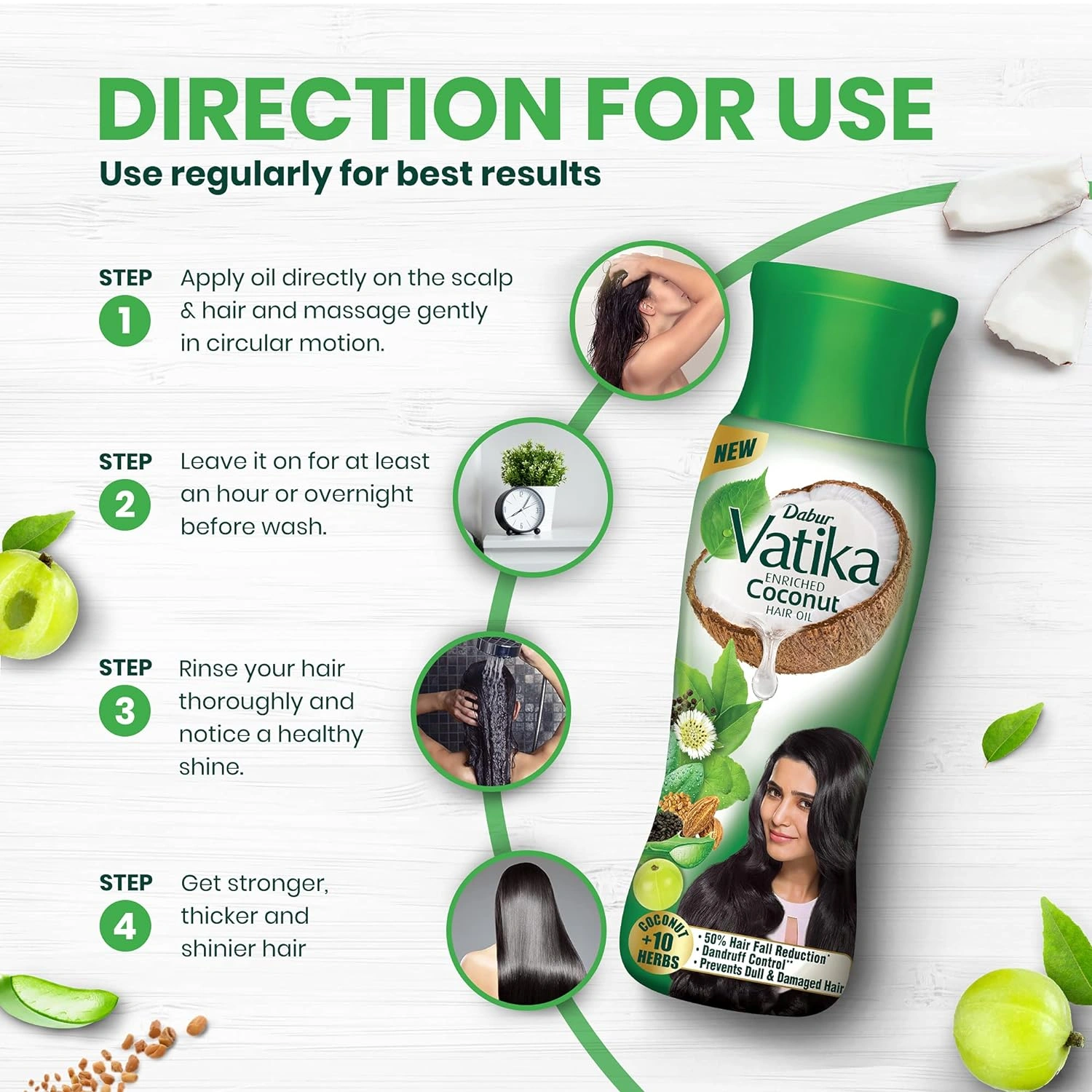 Dabur Vatika Enriched Coconut Hair Oil | Power of Coconut + 10 herbs | 50% hairfall reduction - 150ml-5