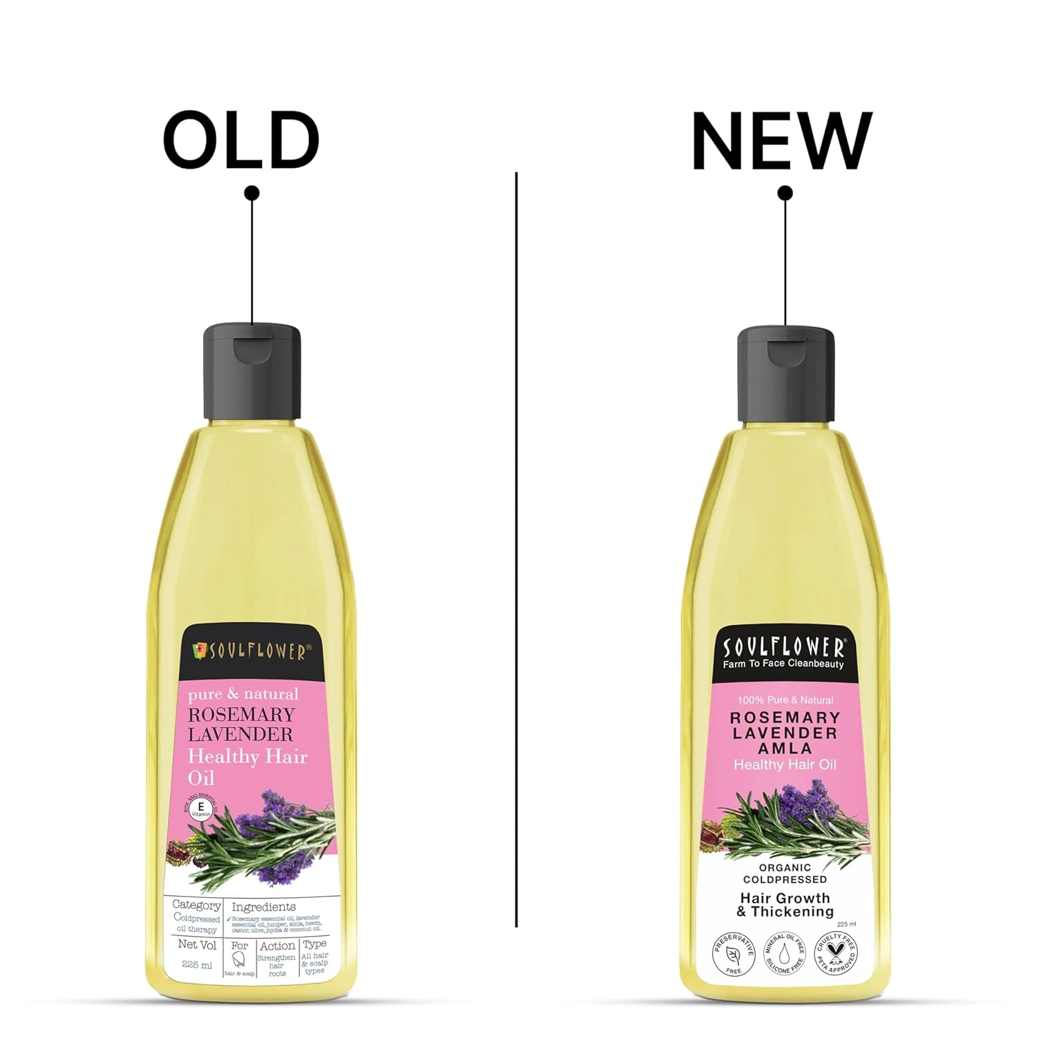 Soulflower Rosemary Lavender Healthy Hair Oil, 225ml Each | Healthy Hair, Scalp, Hair Roots | 100% Pure &amp; Natural Undiluted Coldpressed Oil, Pack of 2-5