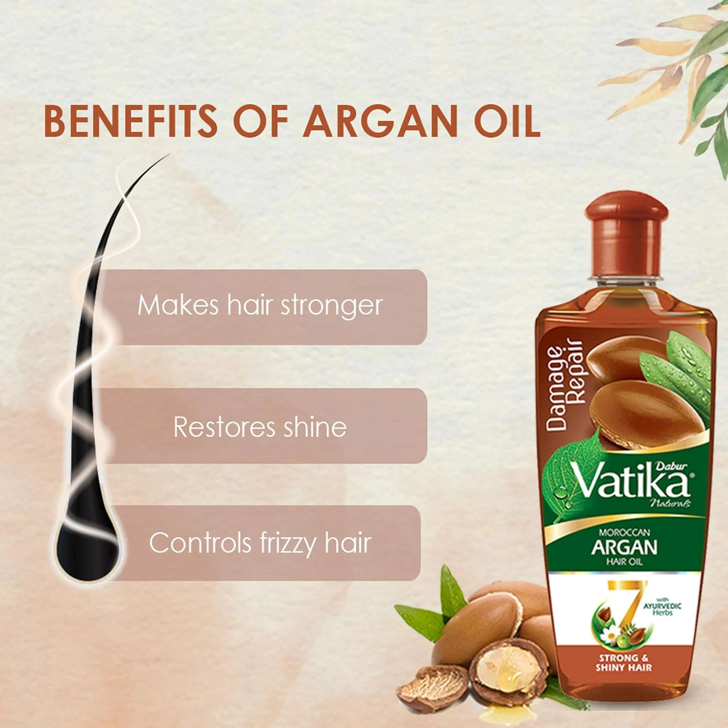 DABUR Vatika Naturals Moroccan Argan Hair Oil with 7 Ayurvedic Herbs, Repairs Damage, Provides Strong and Shiny Hair, 200 ml-2