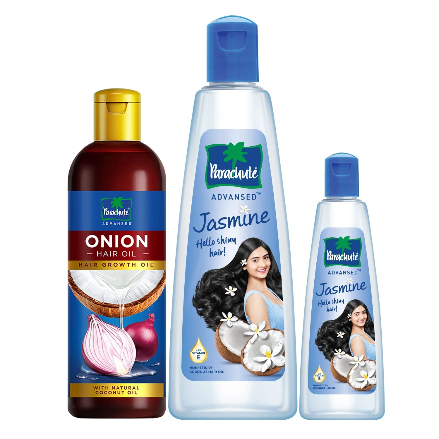 Parachute Advansed Onion Hair Oil, Hair Growth Oil &amp; Reduces Hairfall, 200ml &amp; Jasmine, Non Sticky Coconut Hair Oil, For Shiny &amp; Strong Hair, 400 ml + 90 ml-RDPC101771