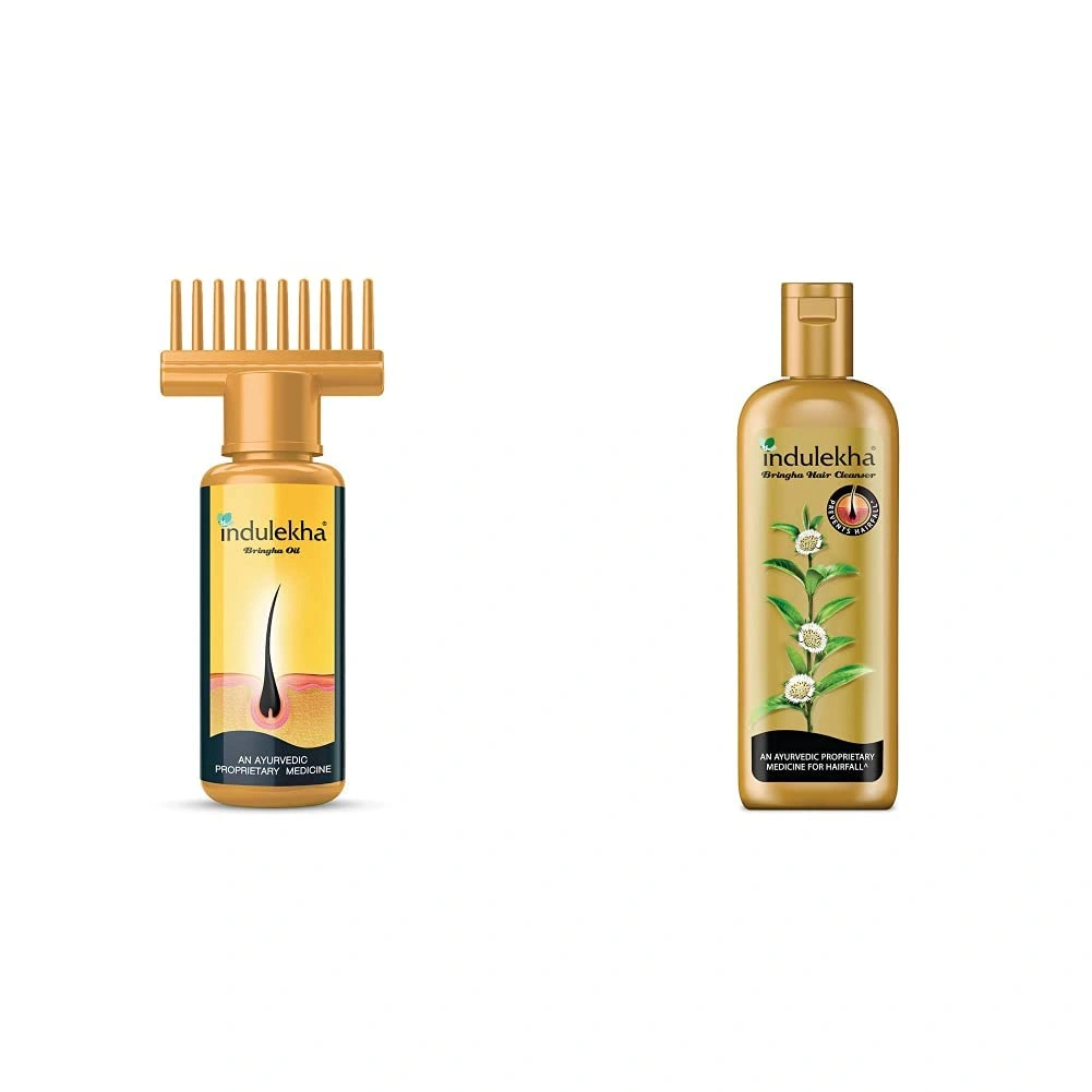 Indulekha Bhringa Hair Oil, 50ml &amp; Bringha Anti Hair Fall Hair Cleanser Shampoo, 340ml-RDPC101780