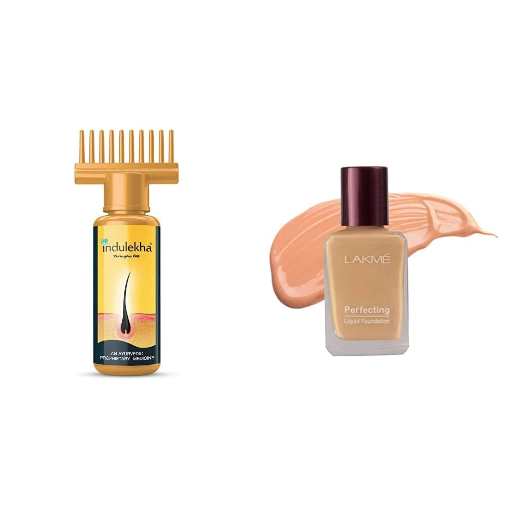 Indulekha Bhringa Hair Oil, 100ml And Lakme Perfecting Liquid Foundation, Pearl, 27ml-RDPC101837