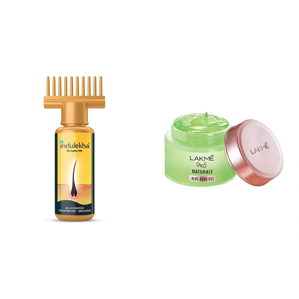 Indulekha Bhringa Hair Oil, 100ml And Lakmé 9 to 5 Naturale Aloe Aquagel, 50g-RDPC101953