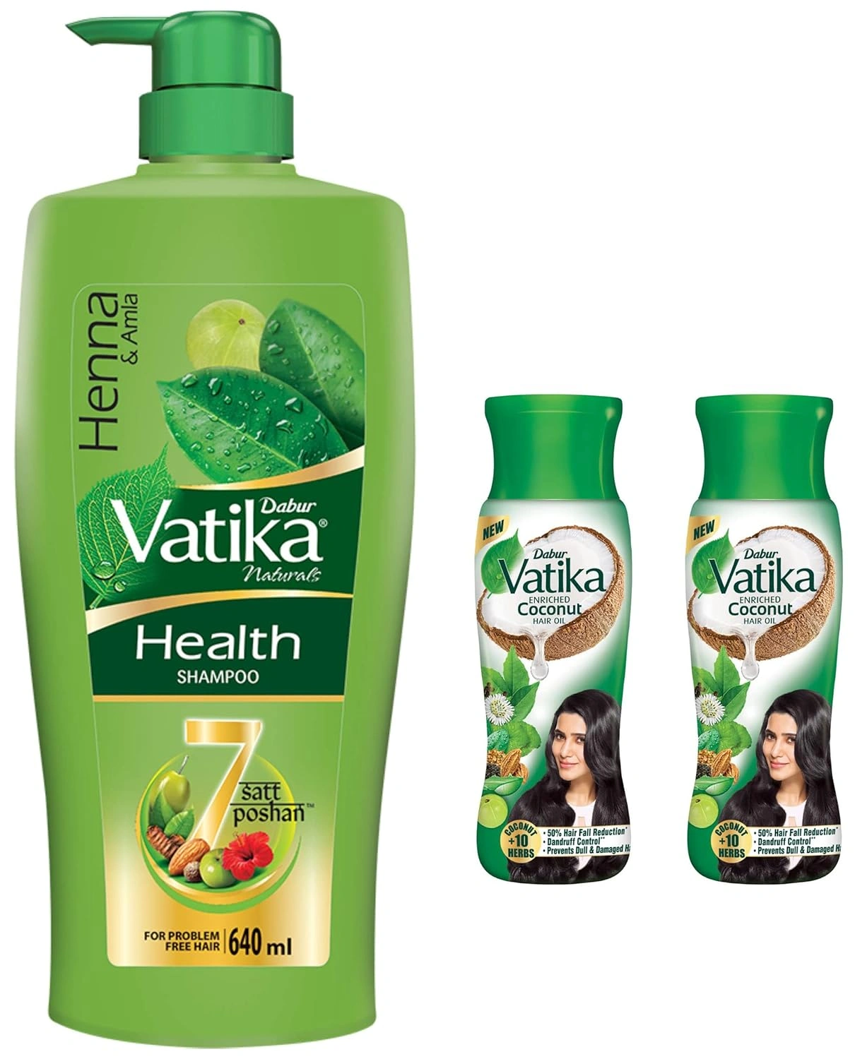 Dabur Vatika Enriched Coconut Hair Oil 600ml (300ml*2) &amp; Dabur Vatika Health Shampoo, with Henna &amp; Amla for Problem Free Hair - 640ml-RDPC101926